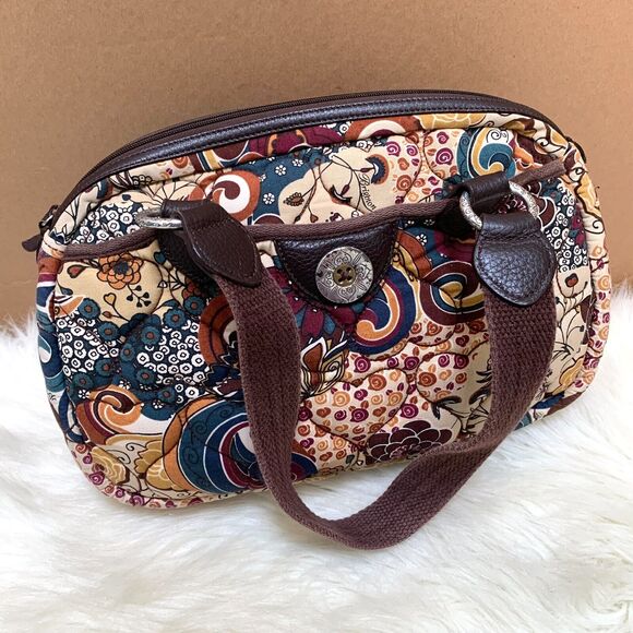 BRIGHTON Multicolor Floral Heart-Quilted Stitched Cotton Canvas Satchel - Picture 16 of 16